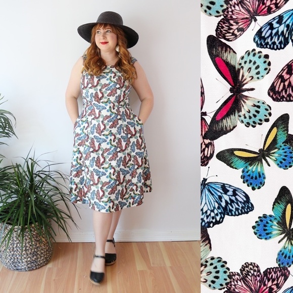 Talbots Dresses & Skirts - TALBOTS Butterfly Print Linen Blend Midi Dress with Pockets Wedding Spring